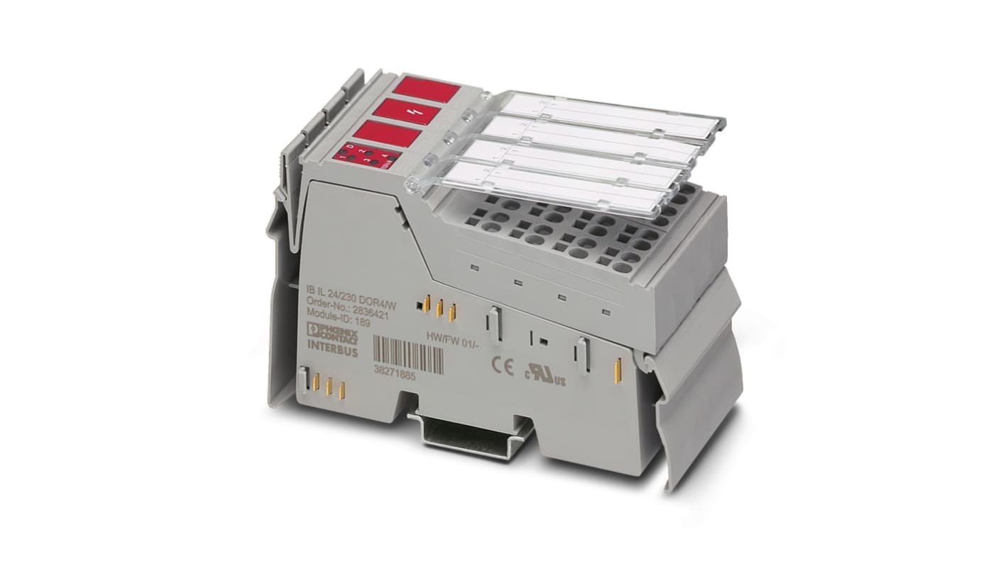 Morsettiera Phoenix Contact 2861878, 4 uscite, montaggio su guida DIN, dimensioni 119,8 x 48,8 x 71,5 mm, grado di protezione IP20.