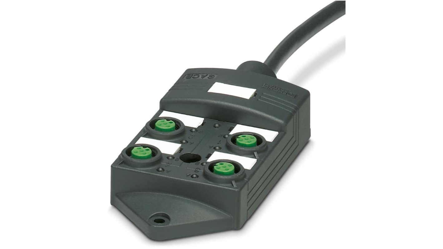 Phoenix Contact 1452437, scatola sensore 4 porte M12, unità di collegamento rapida, custodia PBT, cavo 10 m.