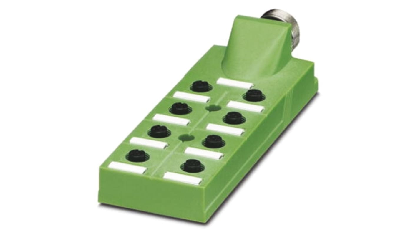 Scatola sensore Phoenix Contact 1692718, 8 porte M12, orientamento diritto, connettori SPEEDCON per assemblaggio rapido.