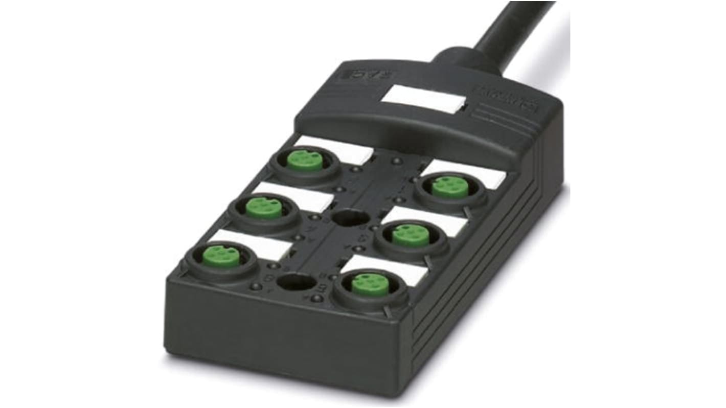 Phoenix Contact 1452495, scatola sensore 6 porte M12, unità di collegamento rapida, LED stato I/O, lunghezza cavo 10 m.