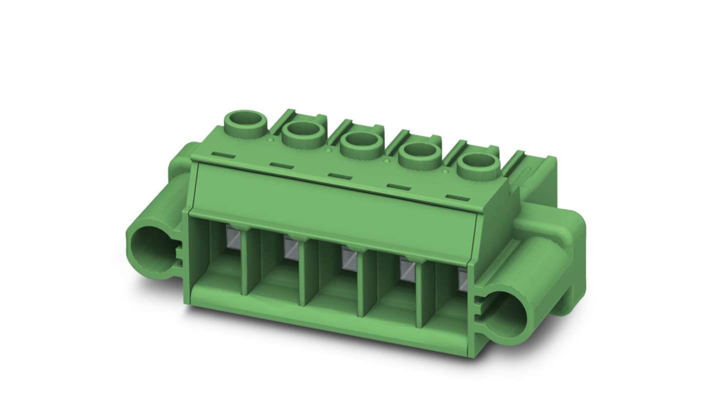 Morsettiera Phoenix Contact COMBICON PC 5 600V, passo 7,62mm, cod. 1777846. Connettore a vite per cavi flessibili e rigidi, corrente 41A, omologato UL.
