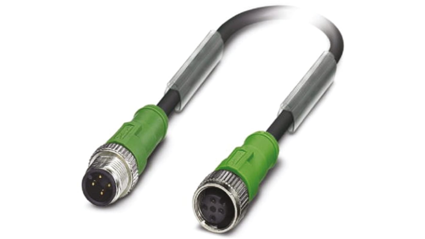 Cavo assemblato M12-M12 a 4 vie, 10m, PUR, connettori maschio/femmina - Phoenix Contact 1500402. Ideale per sensori/attuatori, resistente a temperature estreme e EMI.