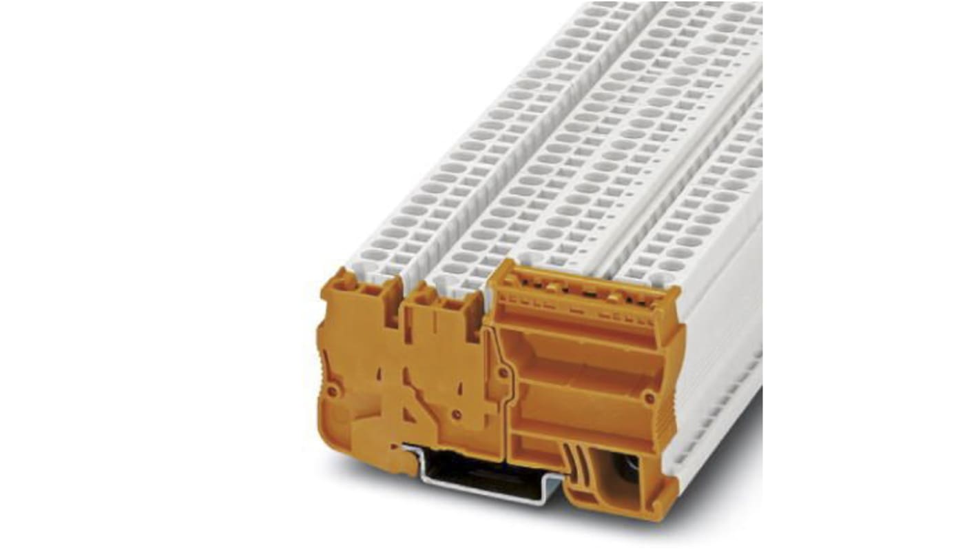 Morsettiera di potenza STIO Phoenix Contact 3209196 arancione a tre conduttori, 18A. Connessione sicura con gabbia a molla e ponticelli CLIPLINE. Ideale per cablaggio di sensori e attuatori.