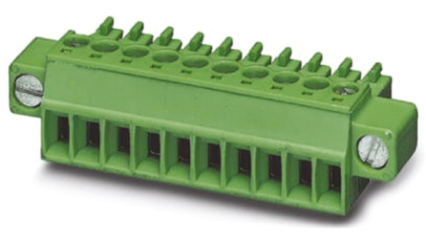 Connettore maschio morsettiera 3,81mm Phoenix Contact 1827703 - Passo 3,81mm per PCB. Supporta fili da 0,14 a 1,5 mm², 8A. Alta affidabilità, collegamento a vite, contatti in lega di rame stagnati. Ideale per trasferimento dati, segnali e alimentazione su circuiti stampati.