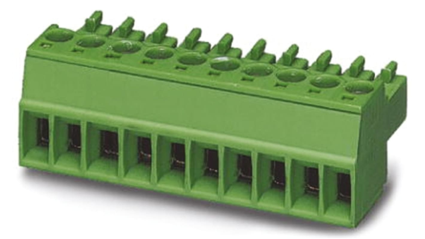 Connettori maschio per morsettiera da 3,5 mm MINI COMBICON MC Phoenix Contact - 1840405: Morsettiera a 6 vie con passo 3,5 mm, ideale per circuiti stampati. Corrente nominale 8A, collegamento a vite, supporto per cavi fino a 1,5 mm².
