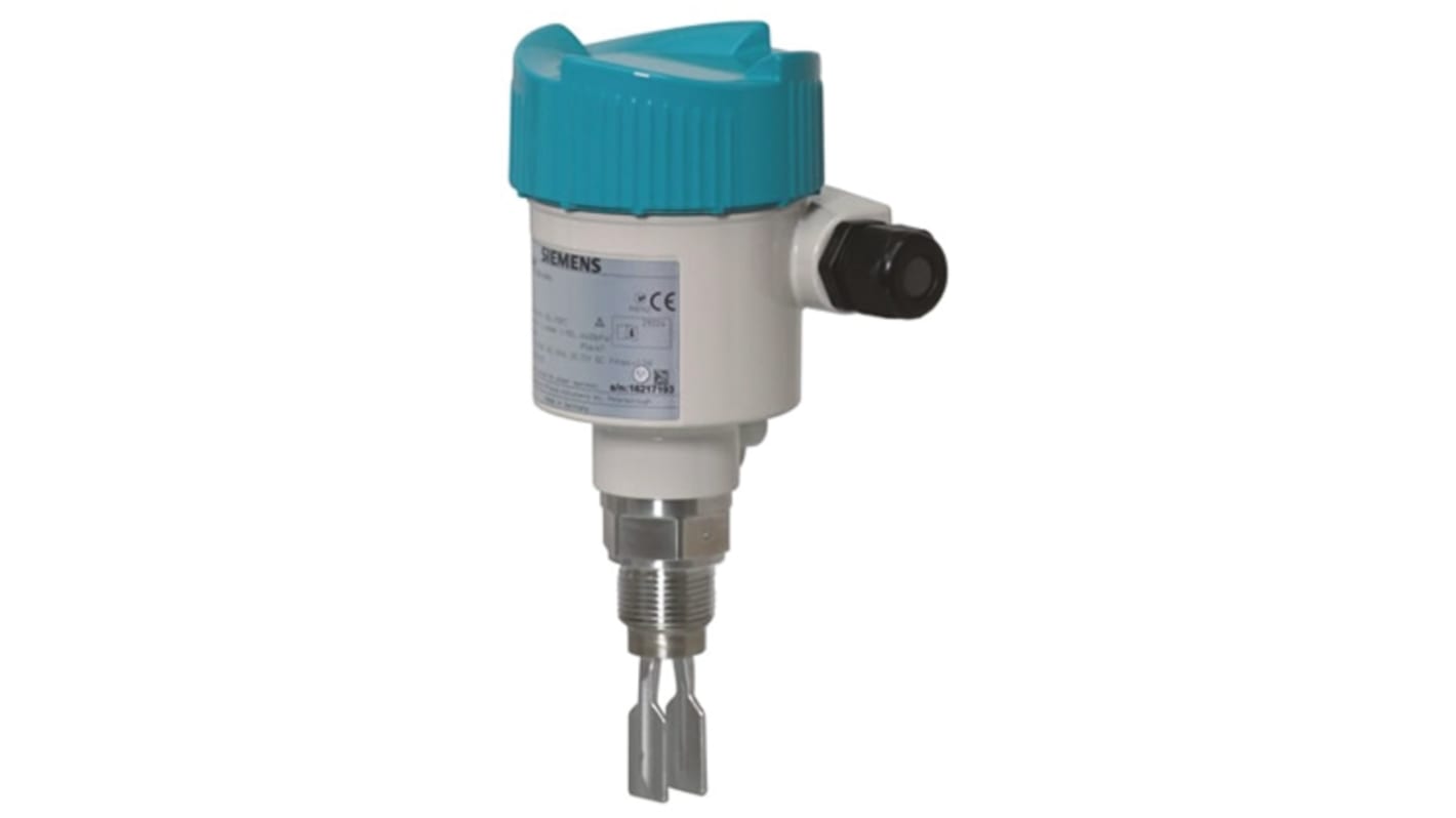 Interruttore di livello a vibrazione Siemens 7ML5746-1BA00-1AA0, montaggio verticale, corpo in acciaio inox, temperatura -50 a 250 °C.