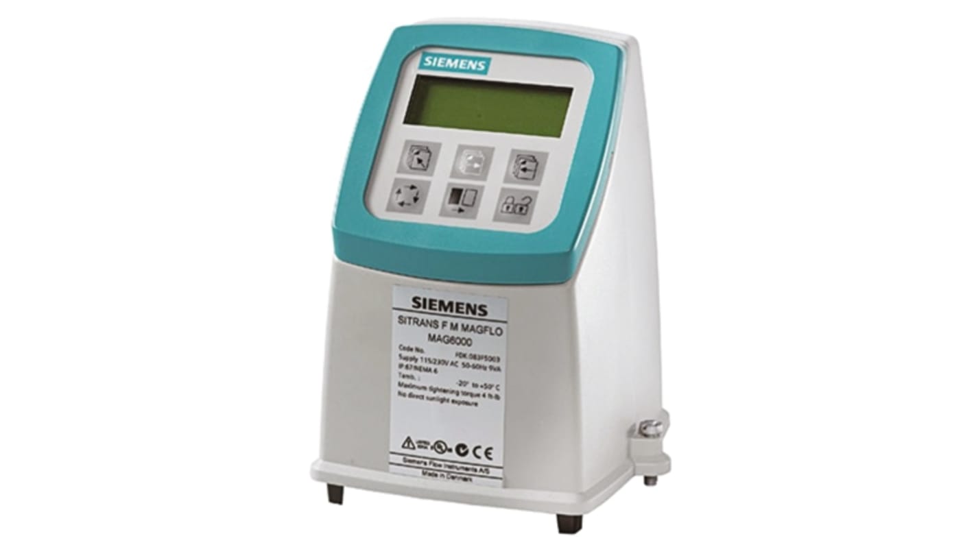 Trasmettitore Siemens 7ME6920-1AA30-1AA0 per misurazione flusso liquidi, montaggio su rack 19", protezione IP67, precisione 0,2%.