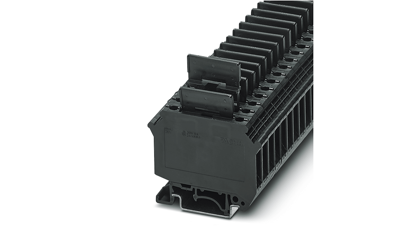 Morsetto portafusibile Phoenix Contact UK-5-HESI 3118012 per guida DIN - Protezione impianti elettrici da sovracorrenti e cortocircuiti. Ampie superfici per etichettatura, leva di sicurezza bloccata, compatibile con fusibili 5x20mm e 6,3x32mm.
