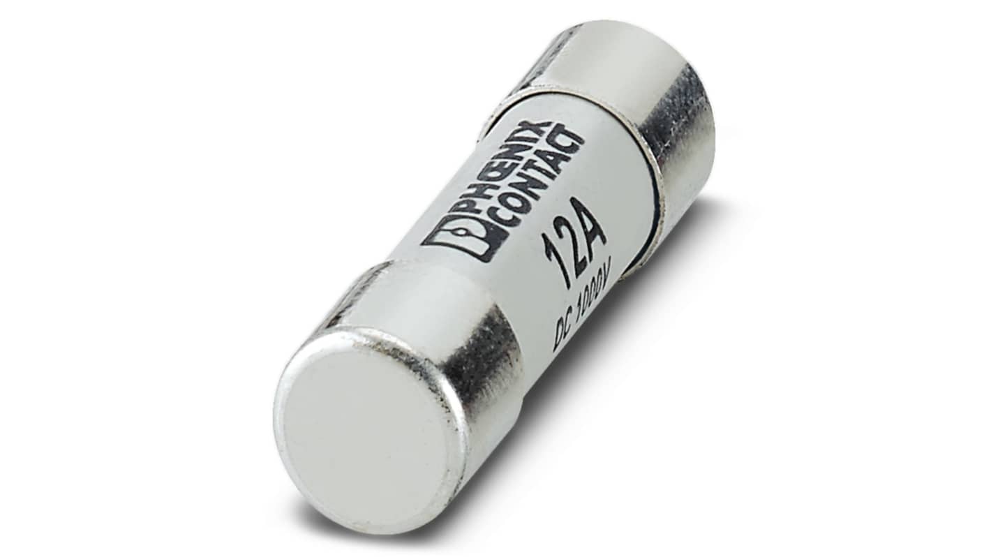 Fusibile a cartuccia Phoenix Contact 3061347, 12A, 1kV cc, ceramico, per protezione sistemi fotovoltaici, dimensioni 10 x 38mm.