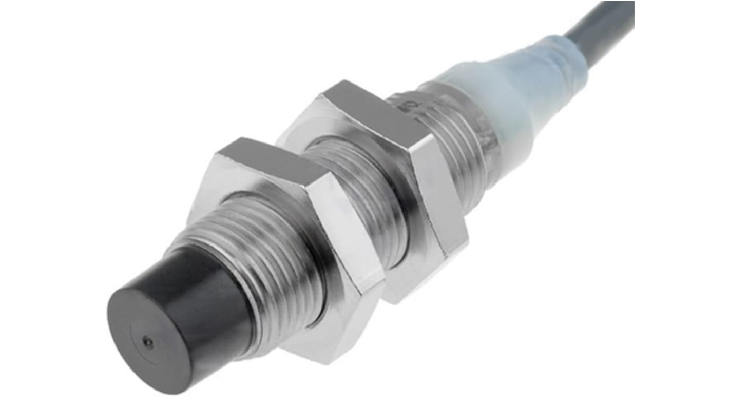 Sensore di prossimità cilindrico PNP Omron E2A-M12LN08-WP-B1 2M, tecnologia induttiva, gamma di rilevamento 8 mm, IP67.