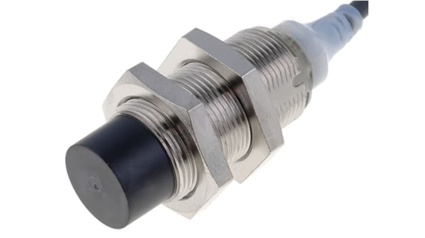 Sensore di prossimità cilindrico PNP Omron E2A-M18KN16-WP-B1 5M, gamma di rilevamento 16 mm, IP67, montaggio non a filo.
