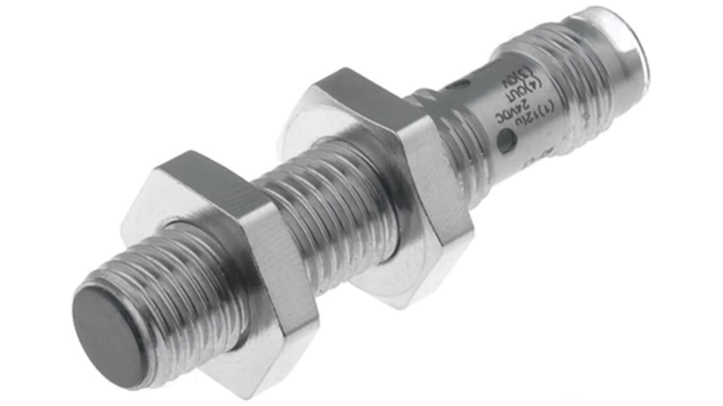 Sensore di prossimità cilindrico Omron E2A-S08LS02-M5-B2 in acciaio inox, rilevamento a 2 mm, PNP 12-24 V c.c. LED indicatore.