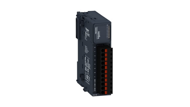 Modulo I/O digitale Schneider Electric TM3DI8G, 8 ingressi, 24 V c.c., montaggio su guida DIN, dimensioni 90 x 23,6 x 70 mm.