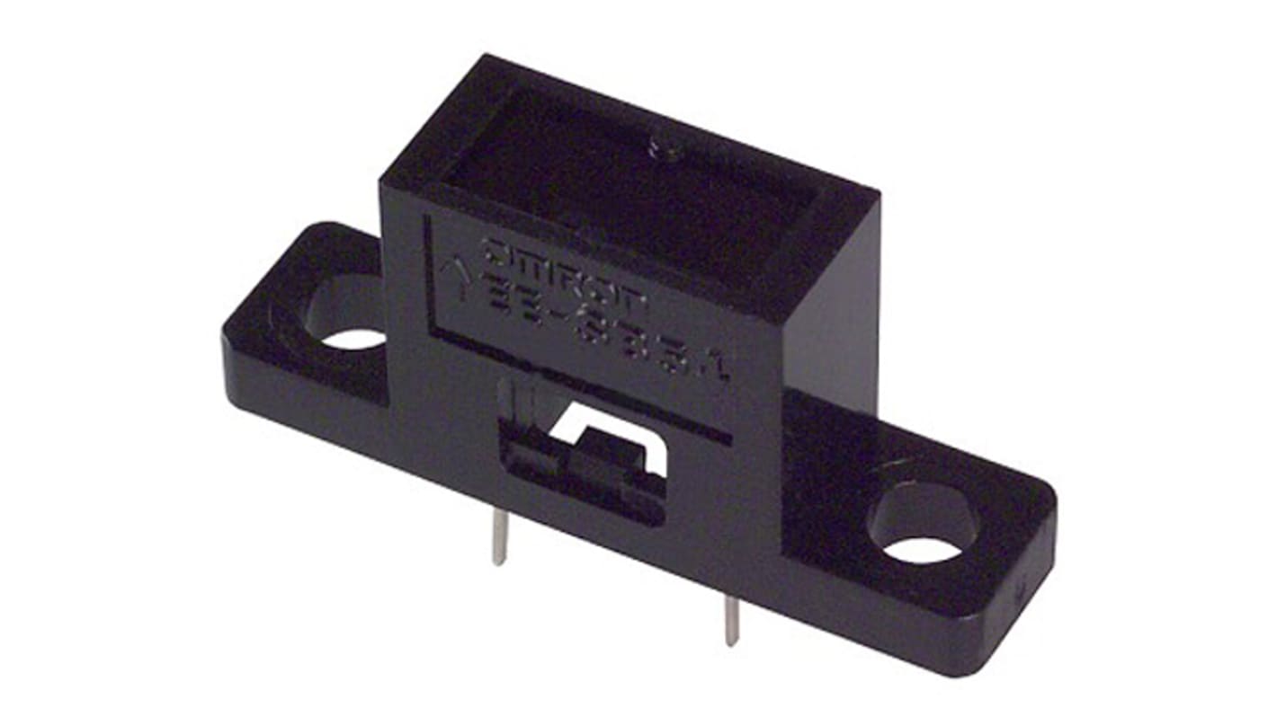 Microinterruttore a saldare Omron EE-SB5, con LED a infrarossi e fototransistor, operante da -25 a +80 °C.