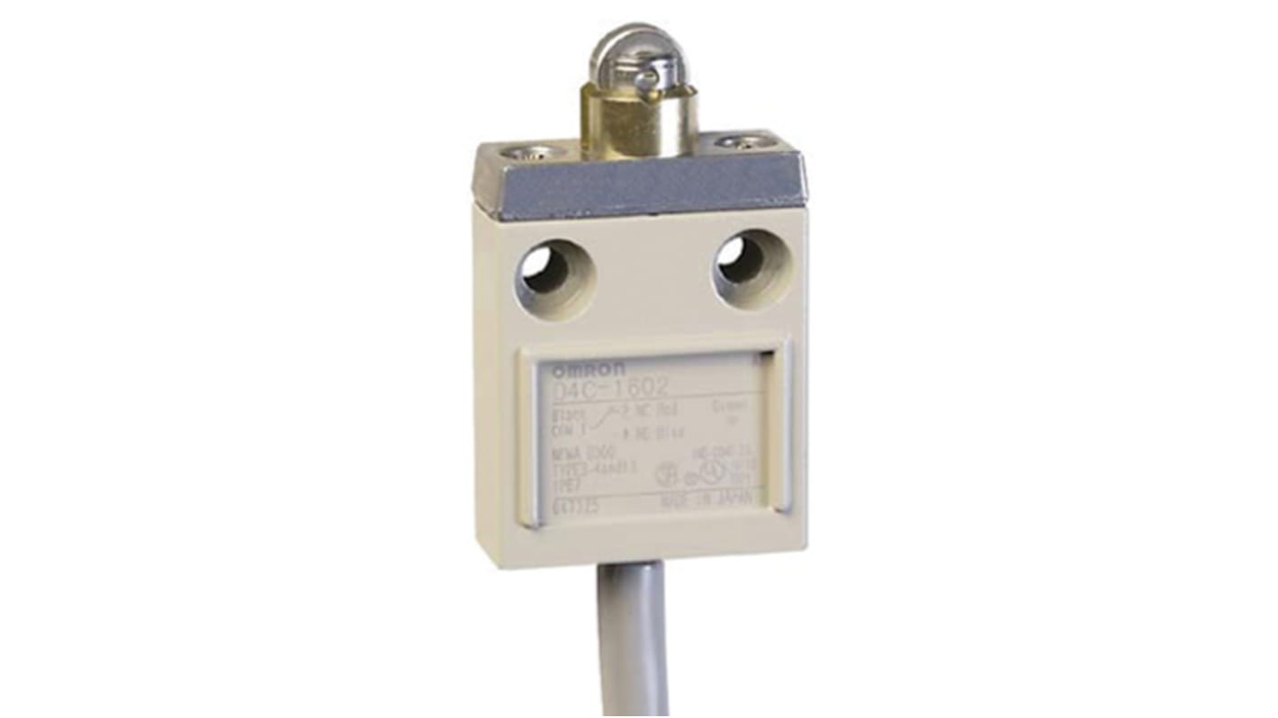 Interruttore di fine corsa Omron D4C1602, tasto a rotella, 4NA/2NC, IP67, per montaggio anteriore, temperatura -40/+80°C.