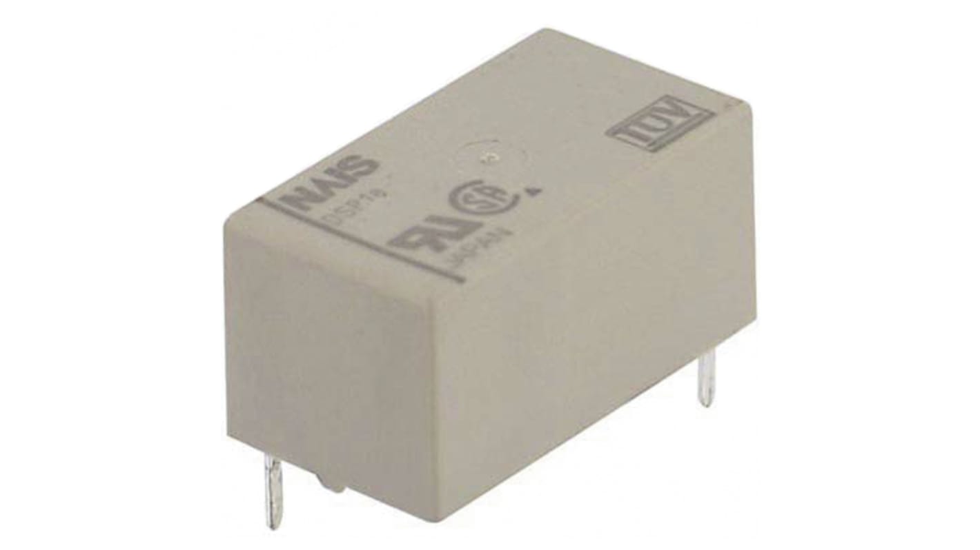 Relè di potenza Panasonic SPST, 5V cc, montaggio su PCB, dimensioni 10 x 20,2 x 11 mm, corrente 5A, isolamento 3kV RMS.
