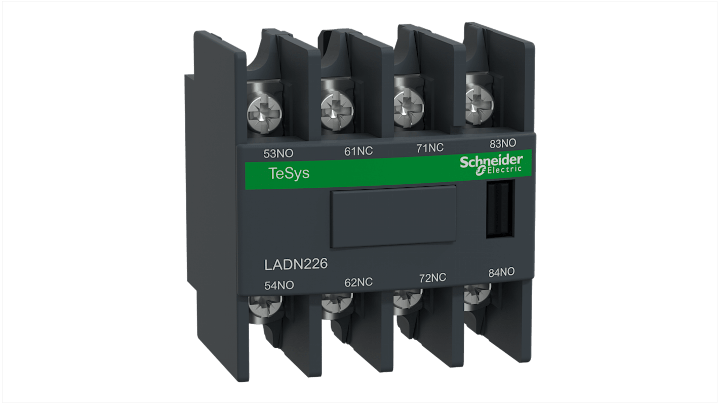Blocco di contatti ausiliari Schneider Electric LADN226, 4 contatti (2NC + 2NO), montaggio frontale, corrente 10 A, tensione 690 V c.a.