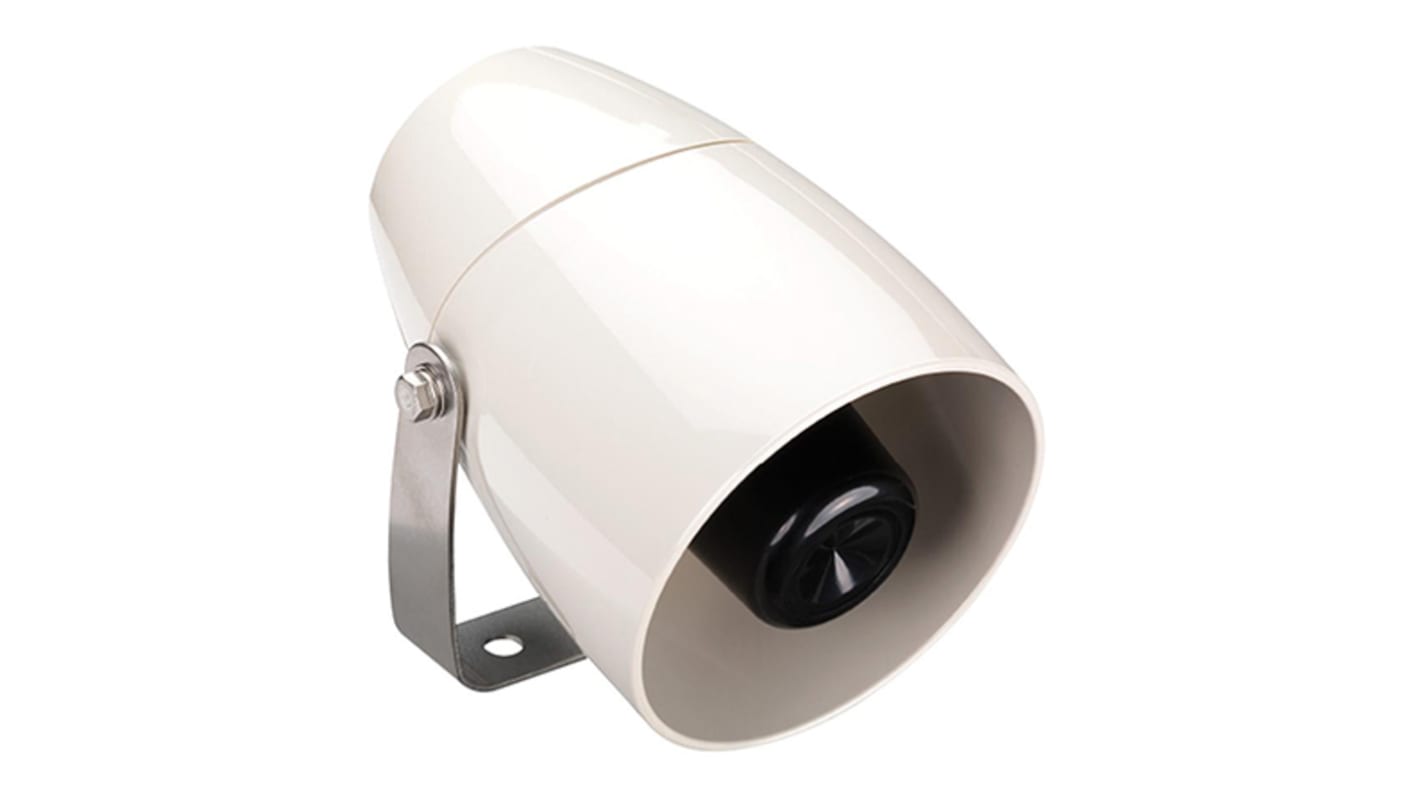 Sirena acustica Schneider Electric XVS10GMW, 120 V, 106 dB, IP53, colore bianco, per segnalazione industriale.