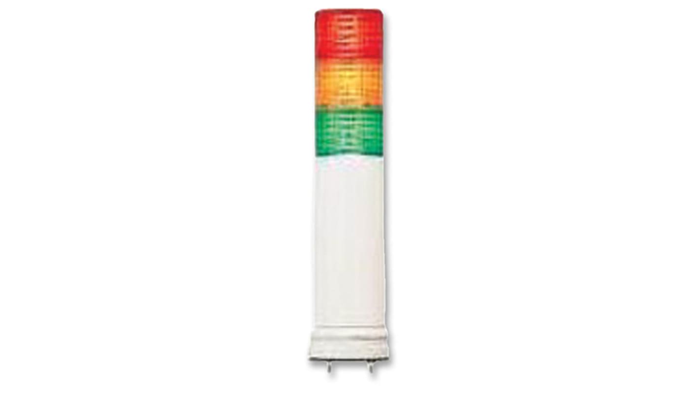 Torretta di segnalazione LED Schneider Electric XVC6M35SK, 3 elementi, montaggio su base, altezza 312 mm, illuminazione fissa o lampeggiante.
