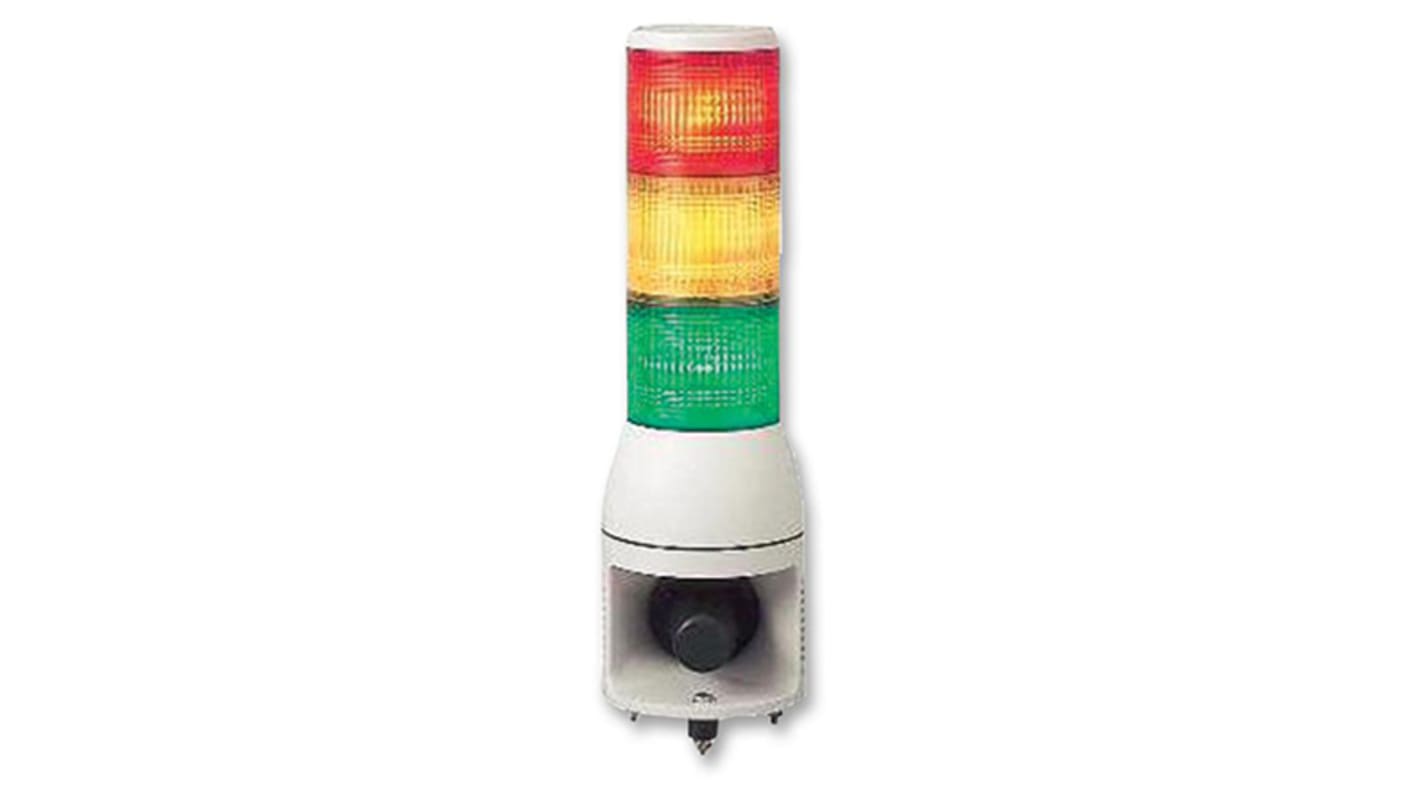 Torretta di segnalazione LED Schneider Electric XVC1M3SK, 3 elementi luminosi, montaggio superficiale, altezza 372 mm, cicalino integrato.
