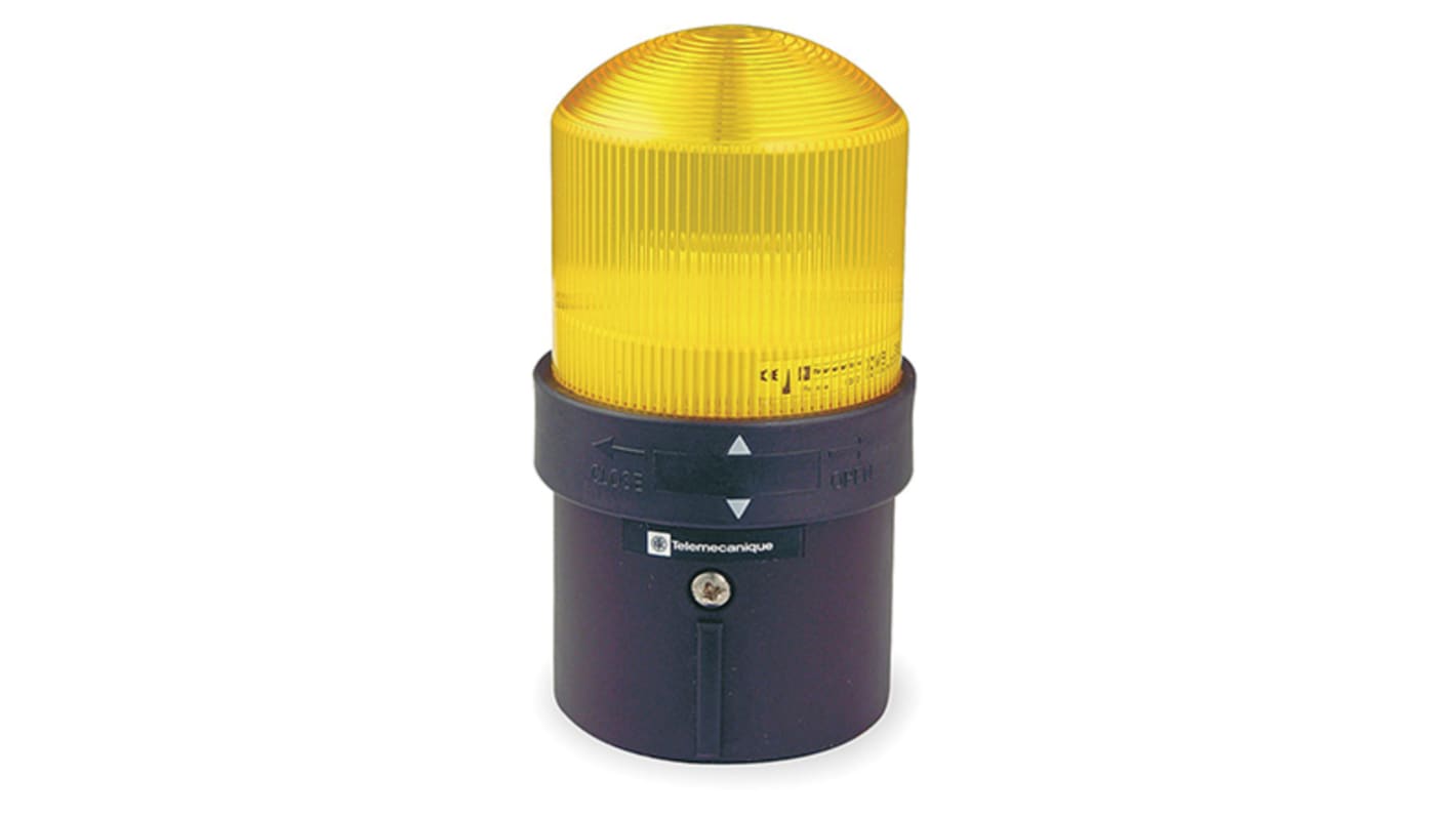 Segnalatore fisso LED giallo Schneider Electric XVBL38, montaggio su base, grado di protezione IP65, altezza 139 mm.