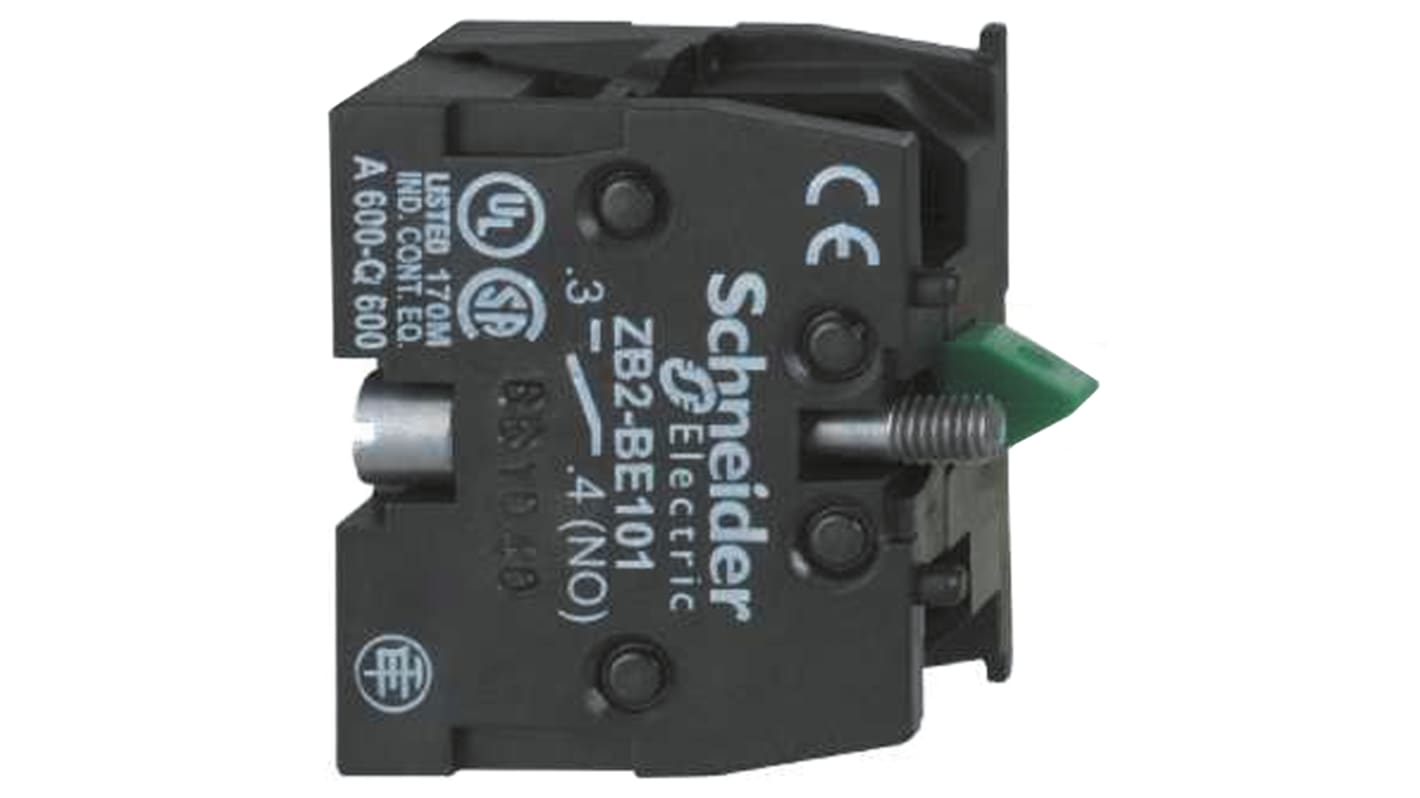 Schneider Electric ZB2BE101 Blocco contatti 1NO, 10A, 600V, terminali a vite - Ideale per circuiti di controllo a velocità singola