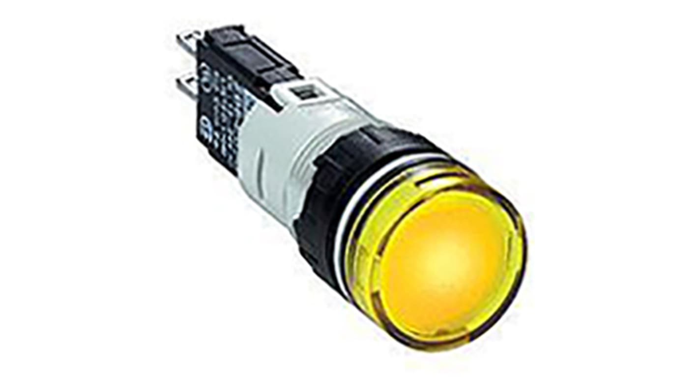 Spia LED rotonda gialla Schneider Electric XB6AV5GB, montaggio a pannello, IP65, diametro foro 16 mm, tensione 12-24 V.
