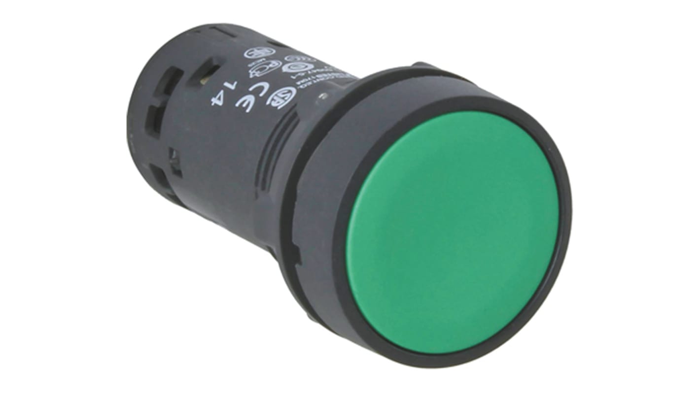 Pulsante Harmony XB7 SPST a filo con ritorno a molla, verde, 22mm, montaggio a pannello - Schneider Electric XB7NA31. Ideale per applicazioni industriali.