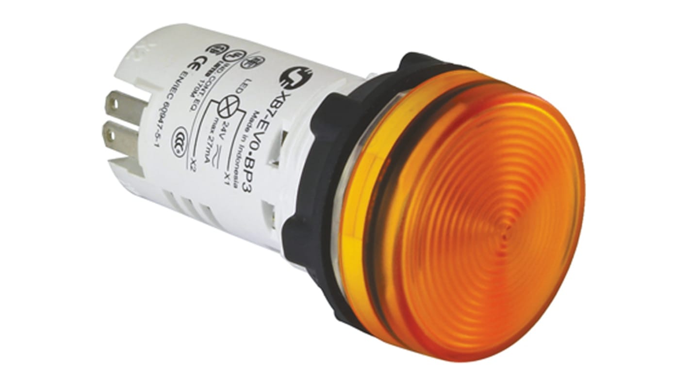 Indicatore LED Schneider Electric XB7EV08MP3, montaggio a pannello, diametro foro 22mm, colore arancione, 230-240V.