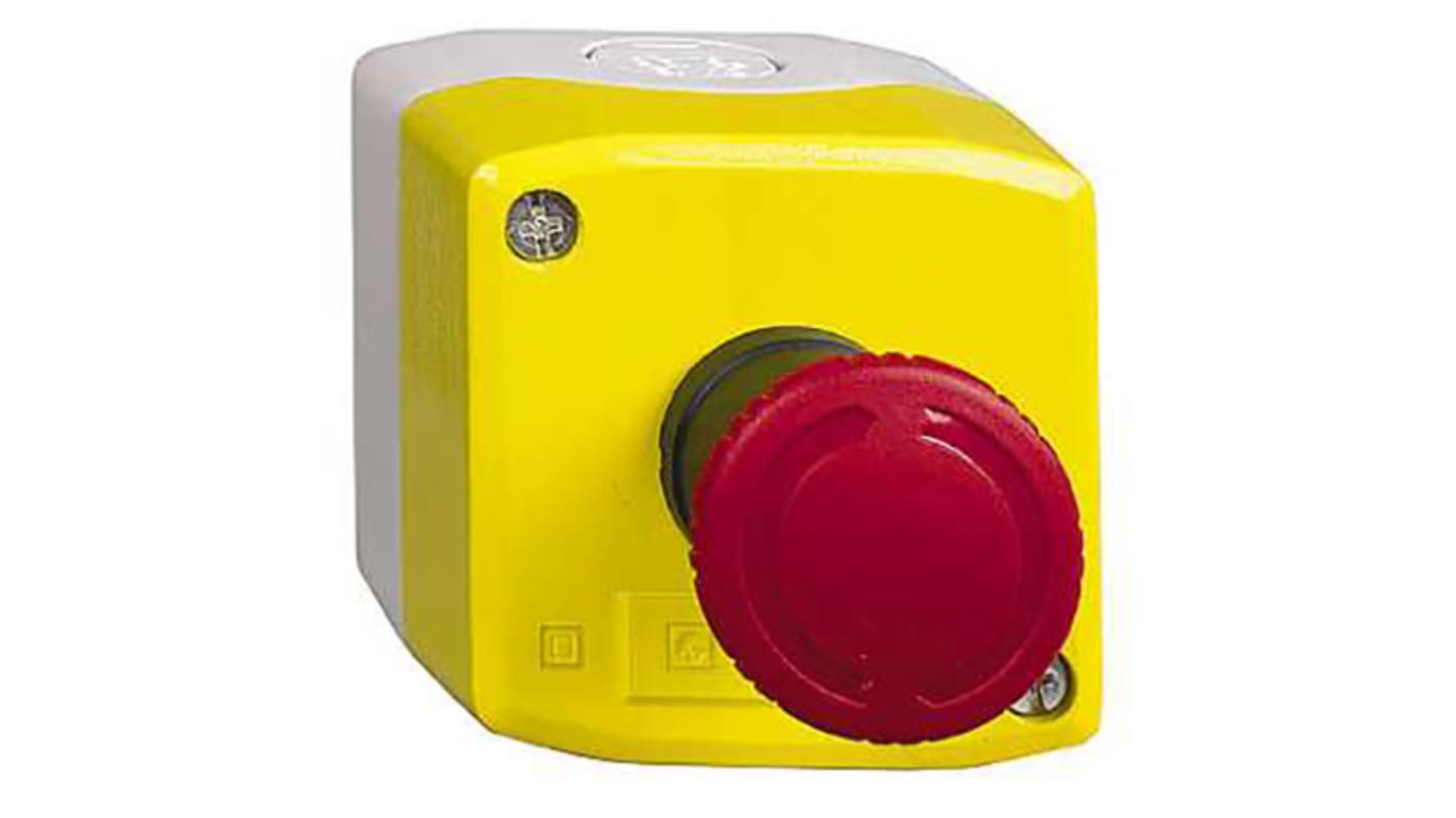 Pulsante di arresto di emergenza Schneider Electric Harmony XALK, montaggio superficiale, contatto 1NC, altezza 68 mm, grado di protezione IP65.