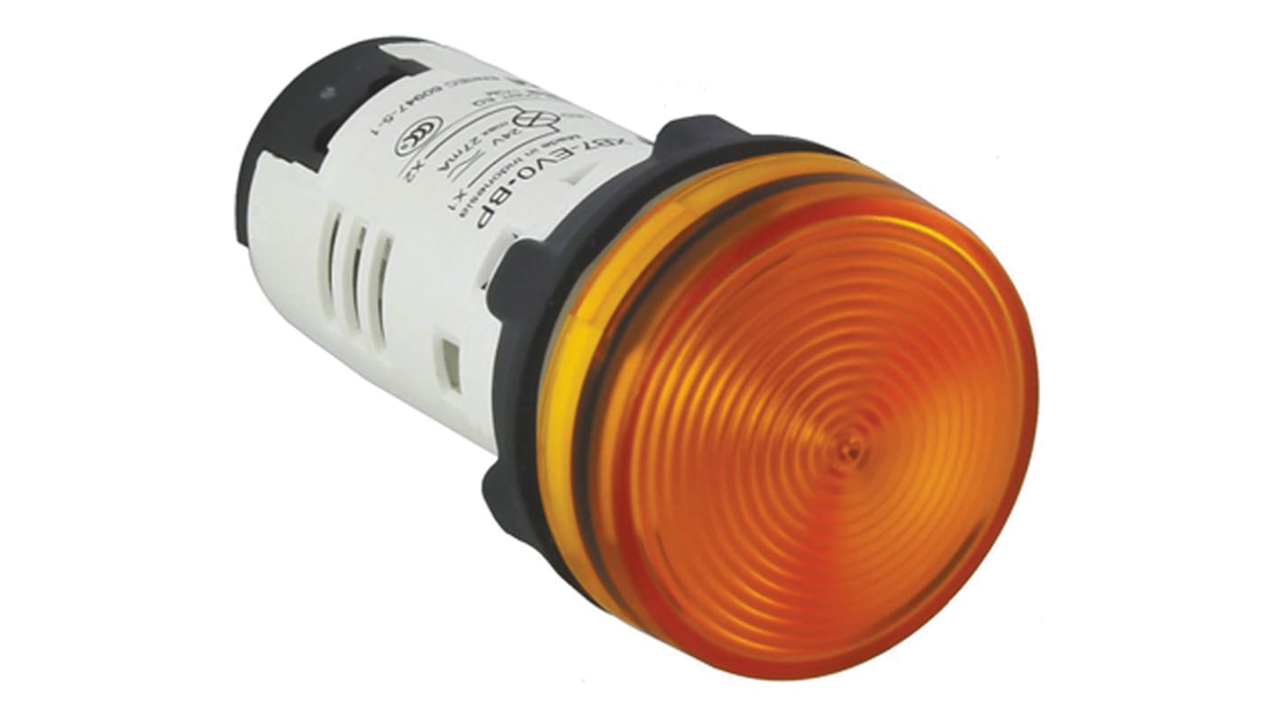 Spia LED Schneider Electric XB7EV08GP, montaggio a pannello, forma rotonda, colore arancione, diametro foro 22mm, tensione 120V AC.