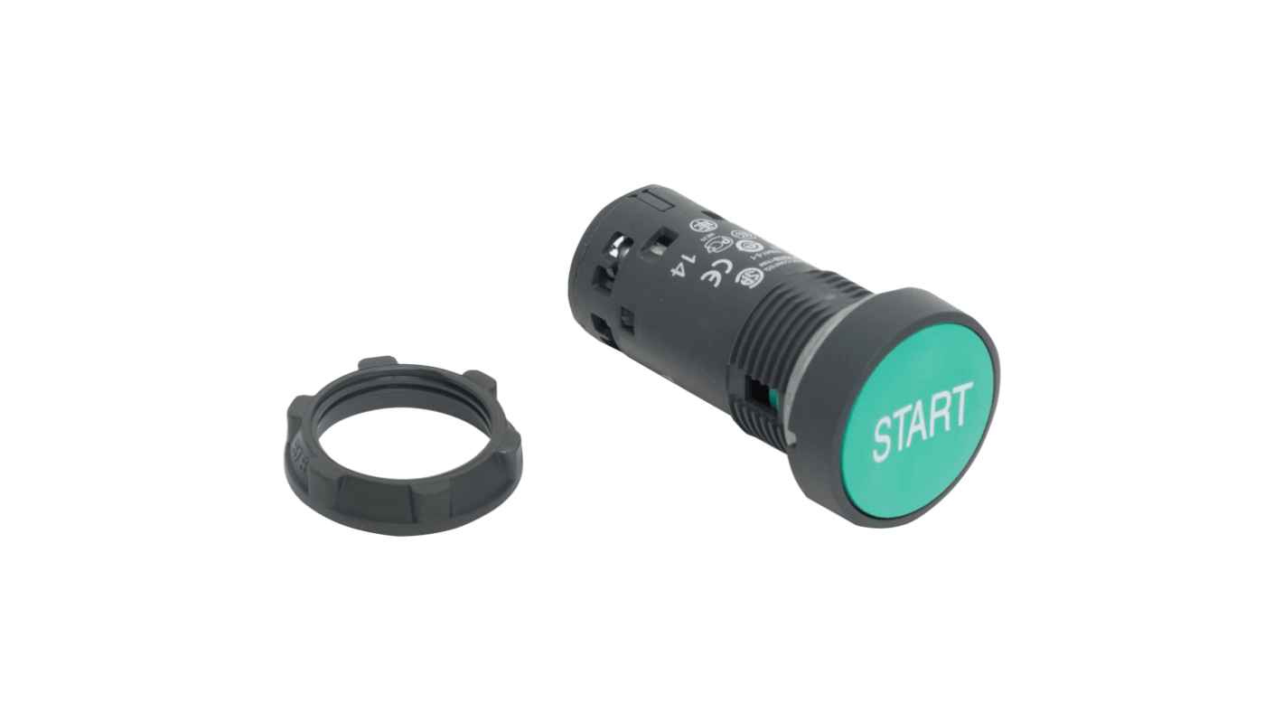 Pulsante SPST rotondo Schneider Electric XB7NA3133, montaggio a pannello, colore verde, diametro 22 mm, tensione massima 250V c.c.