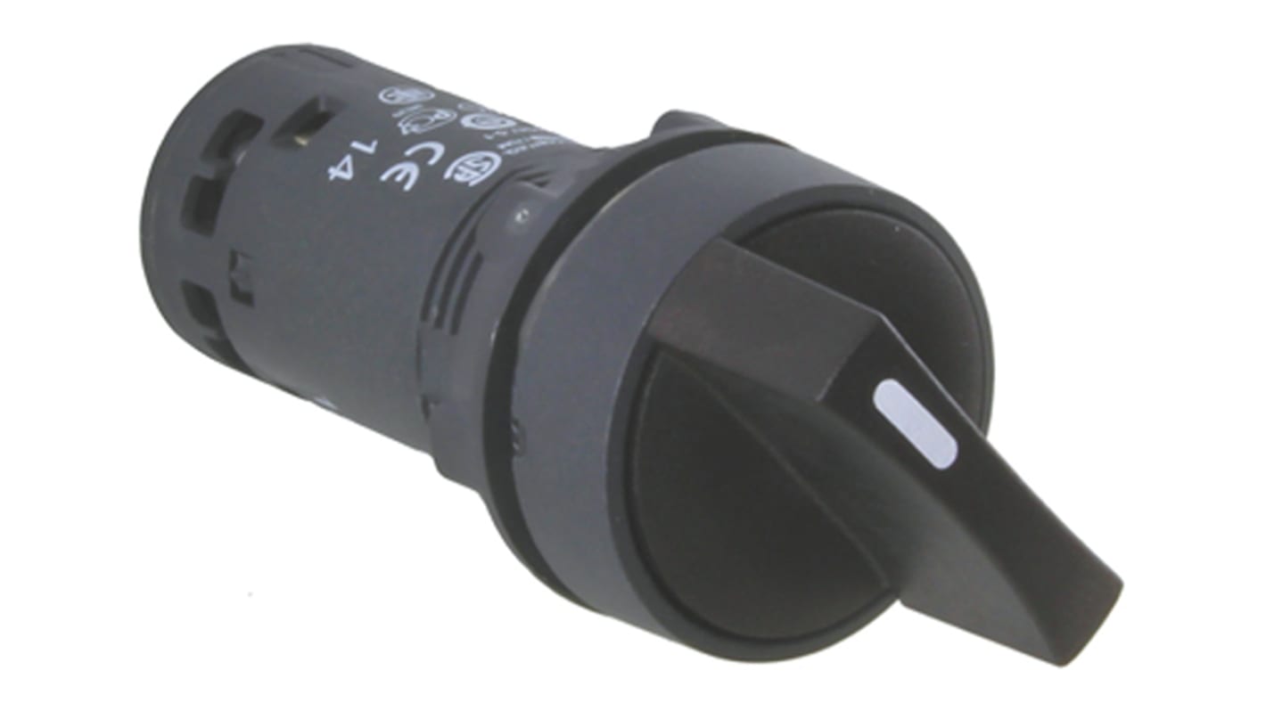 Selettore a 2 posizioni Schneider Electric XB7ND21, design ergonomico nero, maniglia standard o a chiave, montaggio a vite.