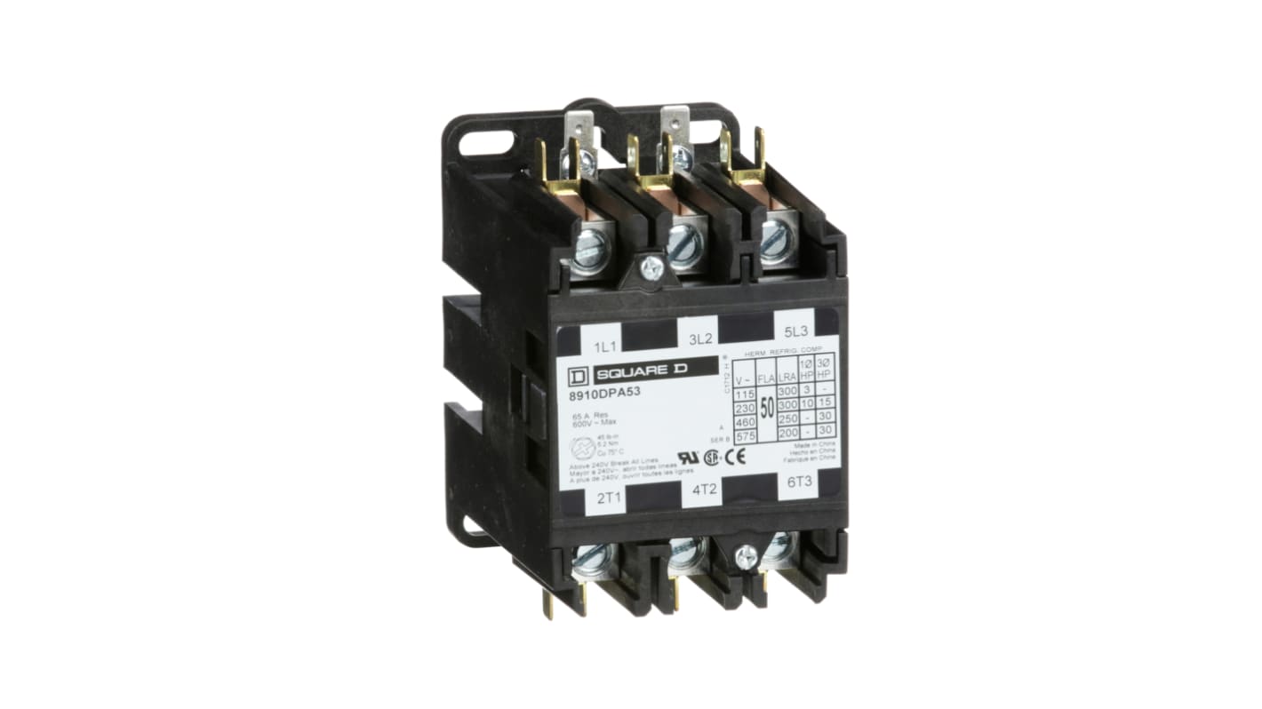 Contattore Schneider Electric 8910DPA53V02, 3 poli, 3 NA, 50 A, bobina 110 V c.a., dimensioni 85x105x93 mm. Ideale per HVAC.