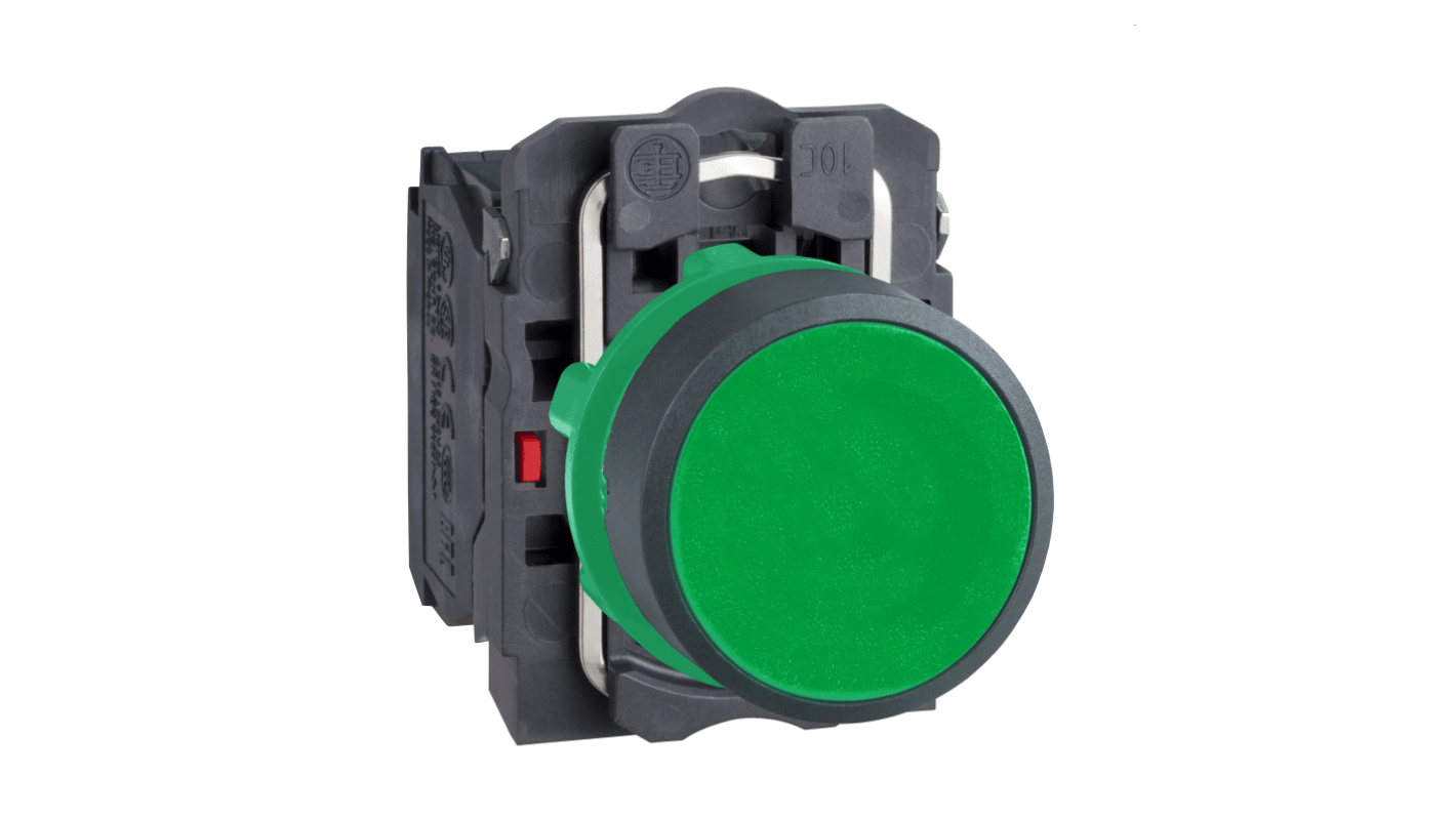 Pulsante rotondo verde Schneider Electric XB5AA35, montaggio a pannello, contatto SPDT, diametro 22mm, tensione 600V.