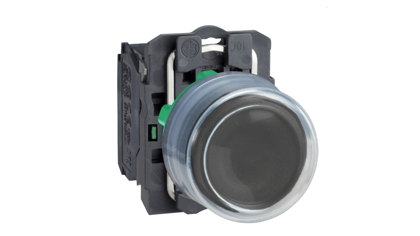 Pulsante SPST Schneider Electric XB5AP21 in metallo cromato, diametro 22mm, grado di protezione IP 66, resistenza meccanica 10 milioni di cicli.
