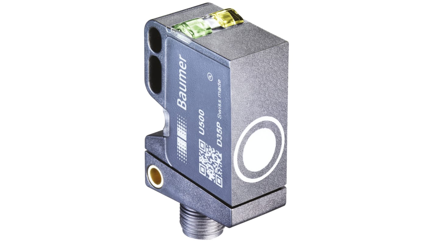 Sensore di prossimità NPN Baumer U500.PA0-GP1B.72O, rilevamento 100-1000 mm, IP67, dimensioni 18x45.1x32.2 mm.