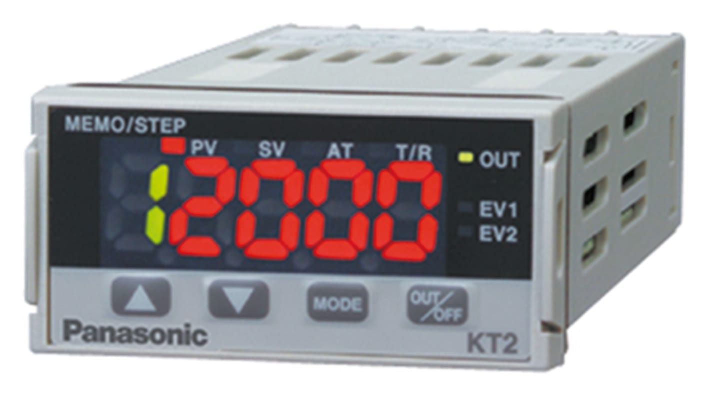 Termoregolatore PID Panasonic AKT2211200, 24 V, IP66, doppio display LED, dimensioni 48 x 24 x 98,5 mm.