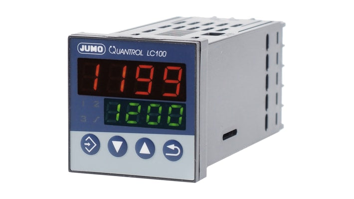 Jumo 702031/8-3100-25, termoregolatore PID QUANTROL LC100, 48x48 mm, alimentazione 20-30 V, ingresso universale, IP65.