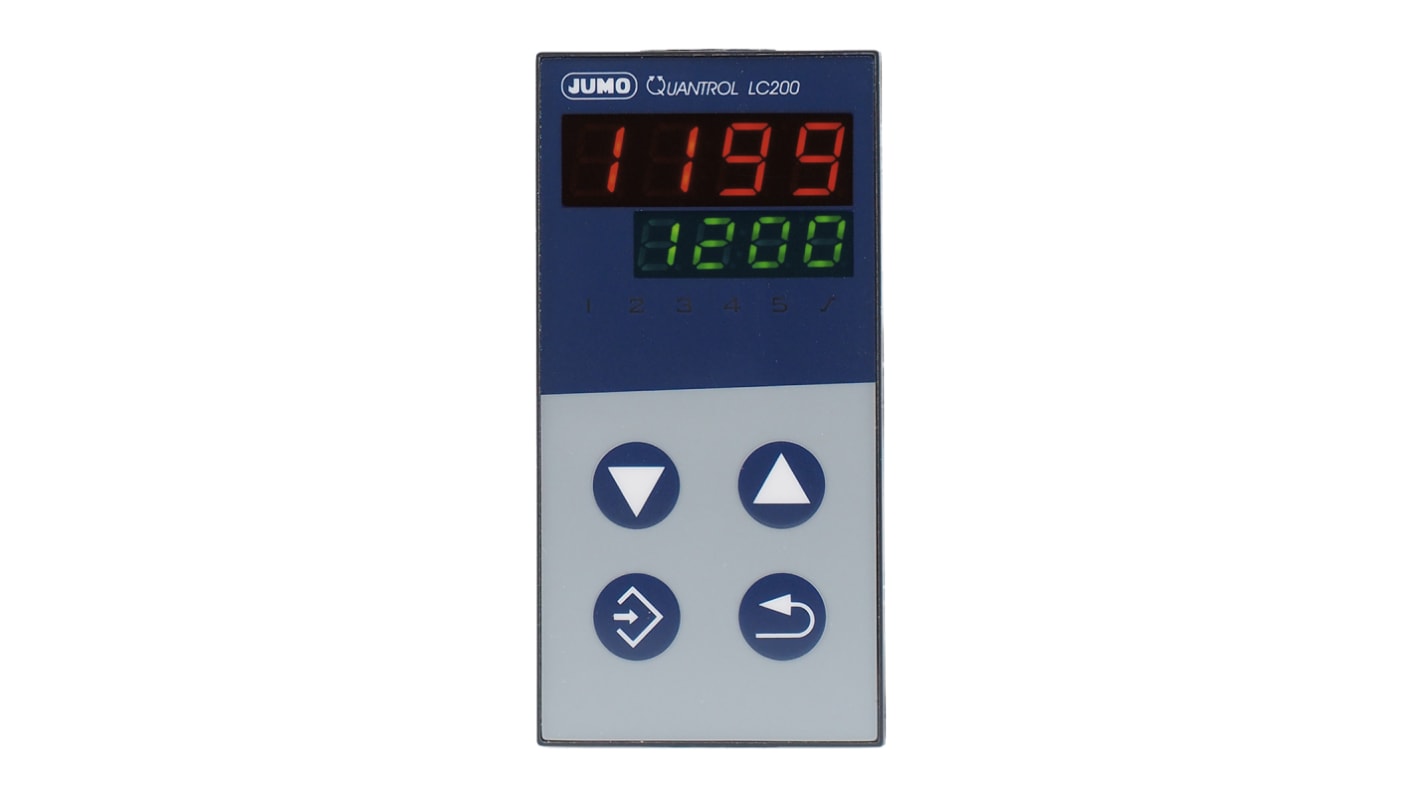 Termoregolatore PID Jumo 702032/8-0000-23, dimensioni 48 x 96 mm, ingresso universale, uscita relè, grado di protezione IP65.