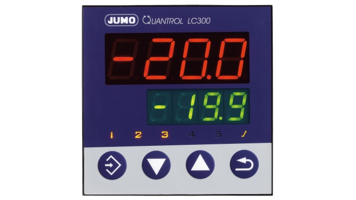 Jumo 702034/8-2100-23, termoregolatore PID QUANTROL, 96x96 mm, alimentazione 110-240 V, display LED, IP65.