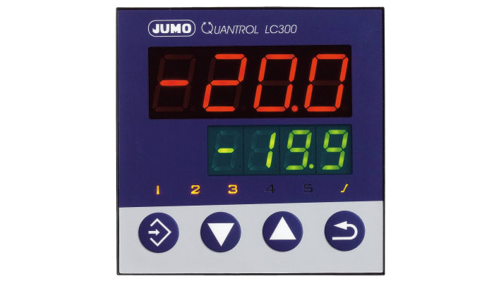 Jumo 702034/8-3100-23, termoregolatore PID QUANTROL, 96x96 mm, alimentazione 110-240 V, IP65, display LED, interfaccia RS485.