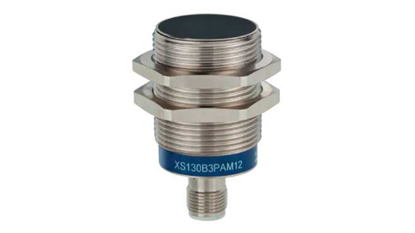 Sensore di prossimità cilindrico NPN Telemecanique Sensors XS530B1NAM12, M30, rilevamento 10 mm, IP65/IP67, alimentazione 12-24 V c.c.