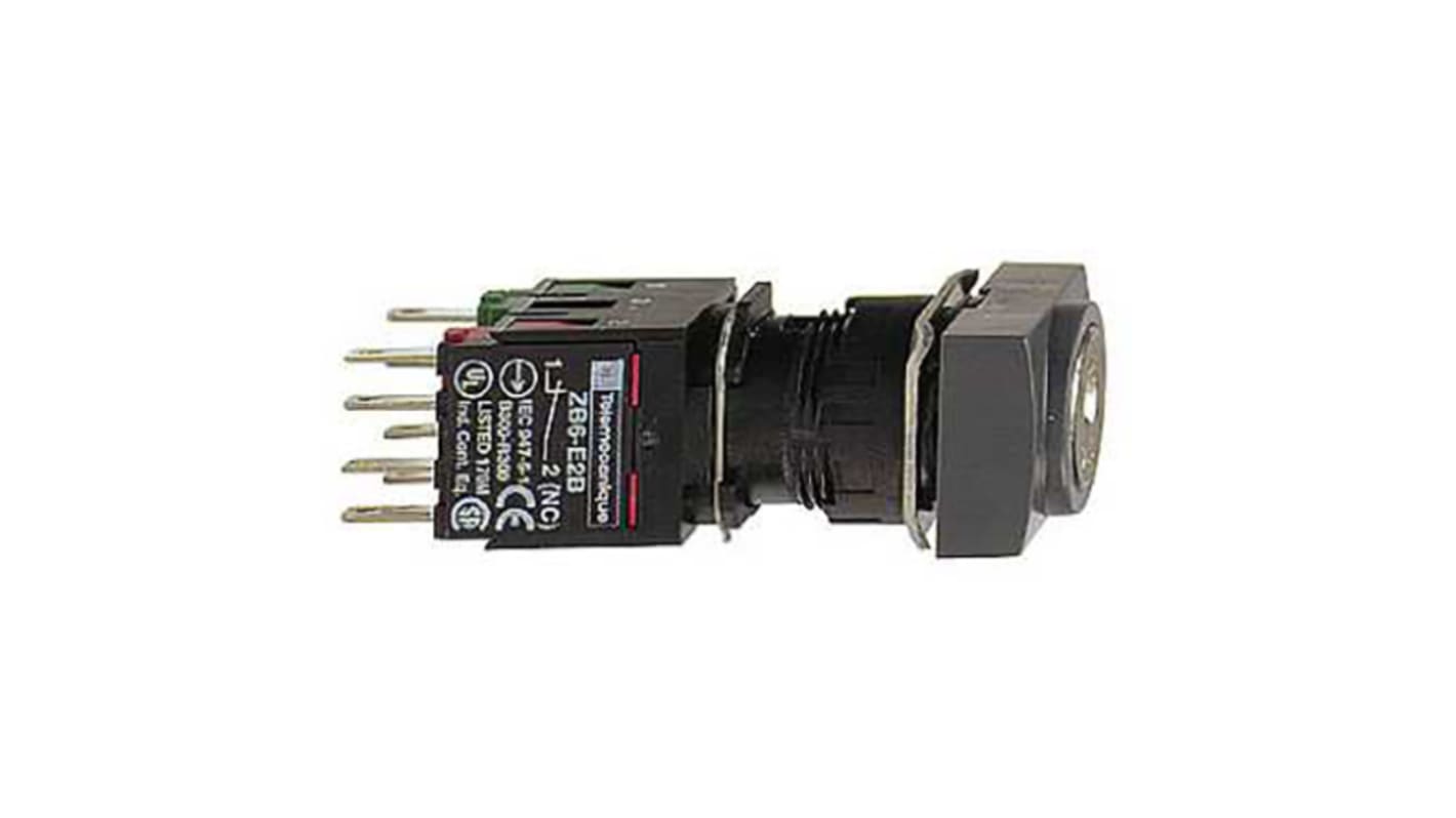Selettore a 2 posizioni Schneider Electric XB6DGC5B, montaggio su forature da 16 mm, grado di protezione IP65, angolo di corsa 70 gradi.
