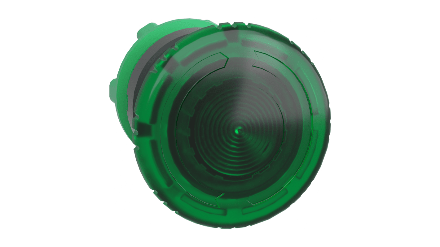 Pulsante rotondo verde Schneider Electric ZB5AW733, testa a fungo luminoso, protezione IP66/IP69K, operatore di blocco.