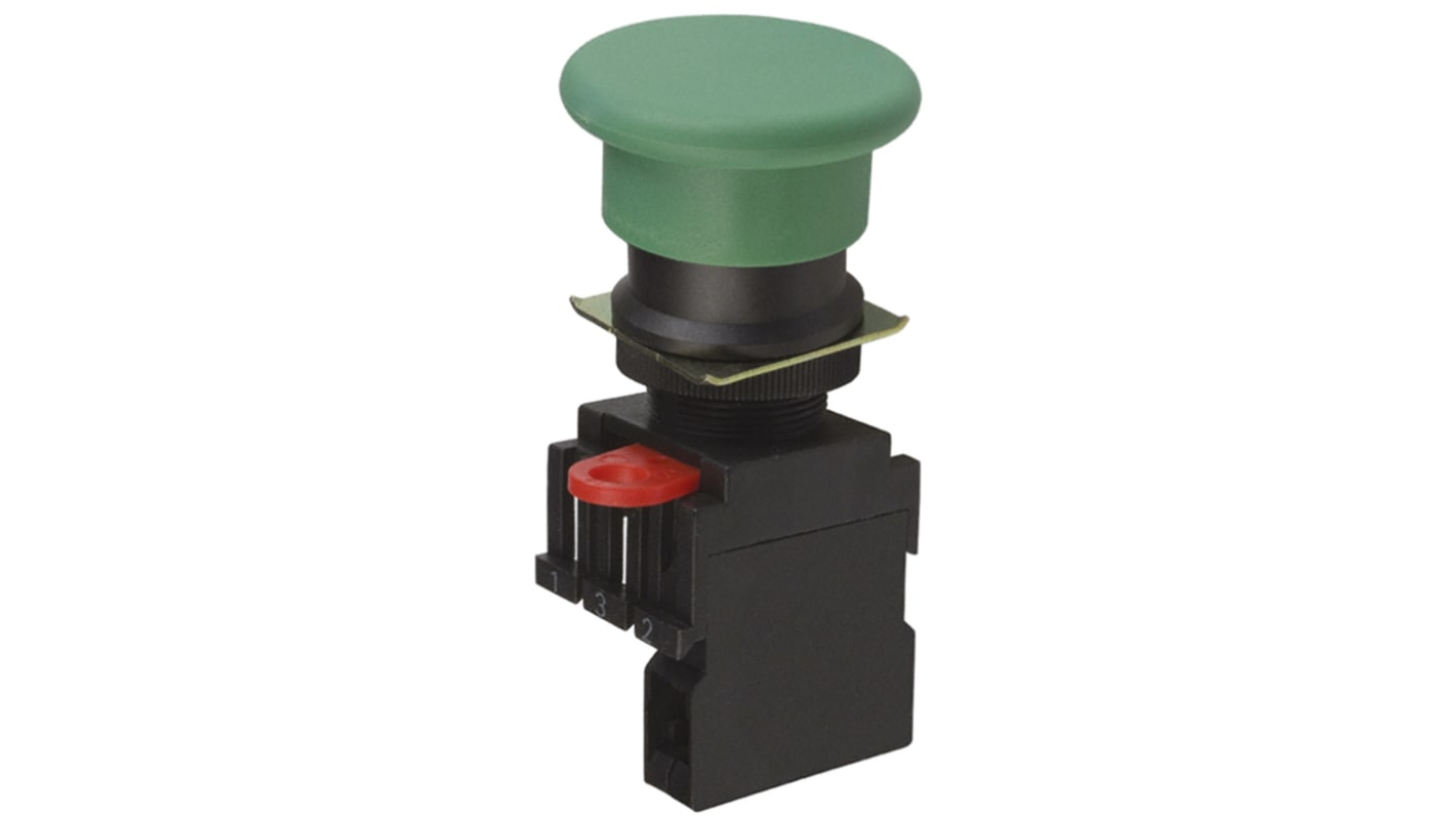 Pulsante Omron A22-MG-10M SPST verde, montaggio a pannello, diametro 22 mm, grado di protezione IP65.