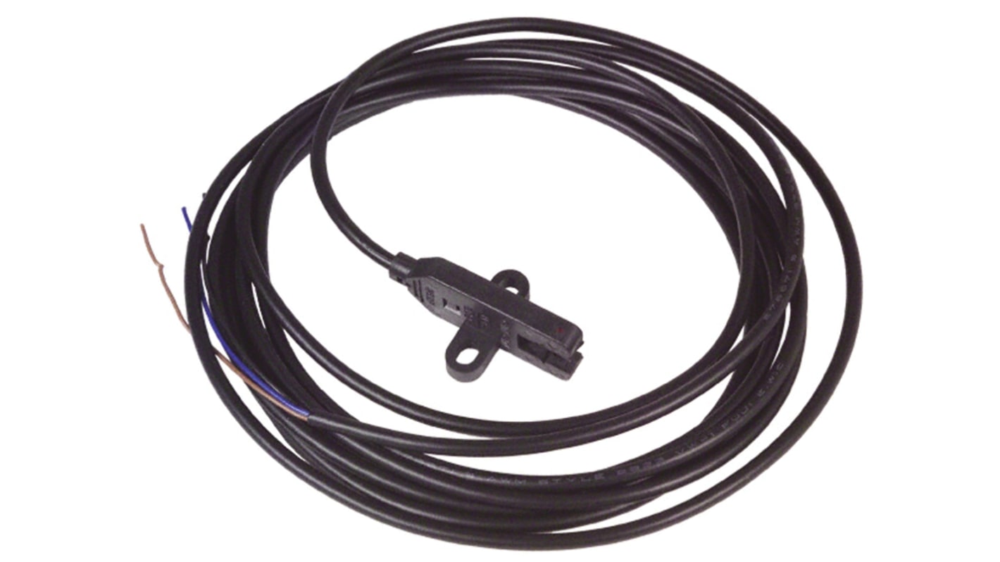 Omron EE-SX872, sensore fotoelettrico NPN con uscita, alimentazione 5-24 V c.c., grado di protezione IP60, cavo da 2 metri.