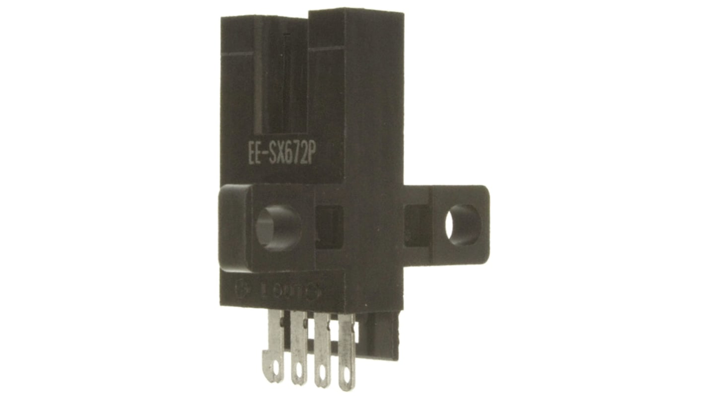 Sensore fotoelettrico a forcella Omron EE-SX672P, rilevamento 5 mm, uscita PNP, alloggiamento plastico, indicazione LED.