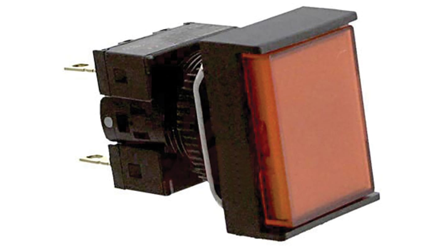 Pulsante luminoso DPDT Omron A165L-JRM-24D-2, montaggio a pannello, diametro 16 mm, protezione IP65, colore rosso.