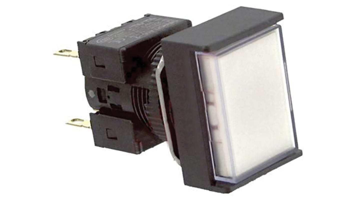 Pulsante Omron A165L-JWM-24D-2 DPDT luminoso, montaggio a pannello, IP65, diametro foratura 16 mm, tensione 230 V c.a.